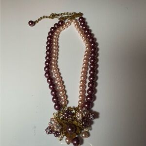 Vintage Elegant 2 Tone Double Stranded Pink and Purple Pearl Choker Necklace
